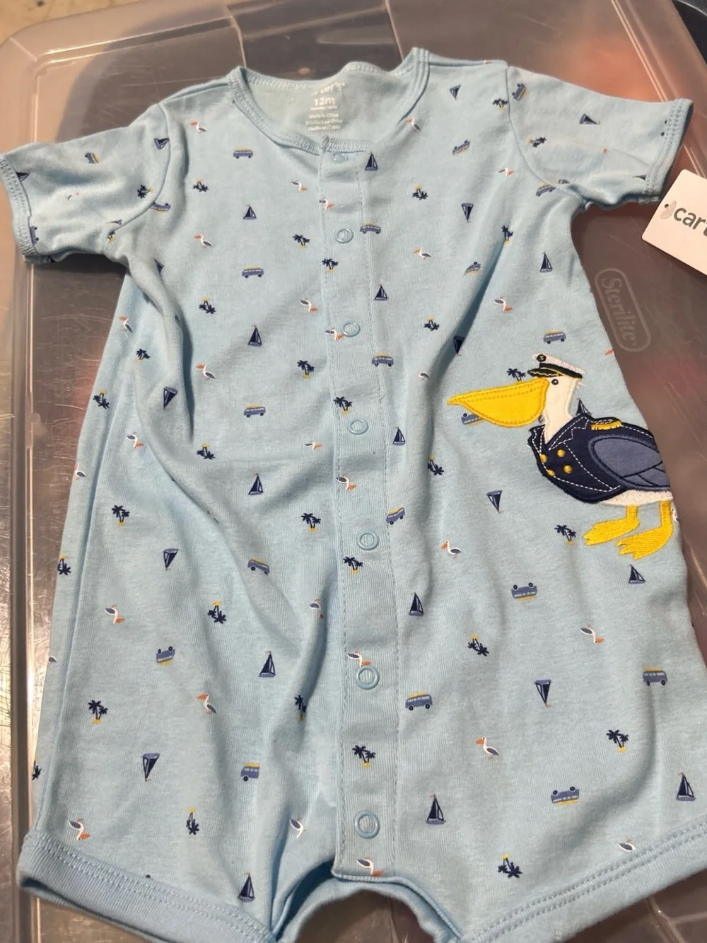 Carter's Light Blue Pelican Short-Sleeve Romper